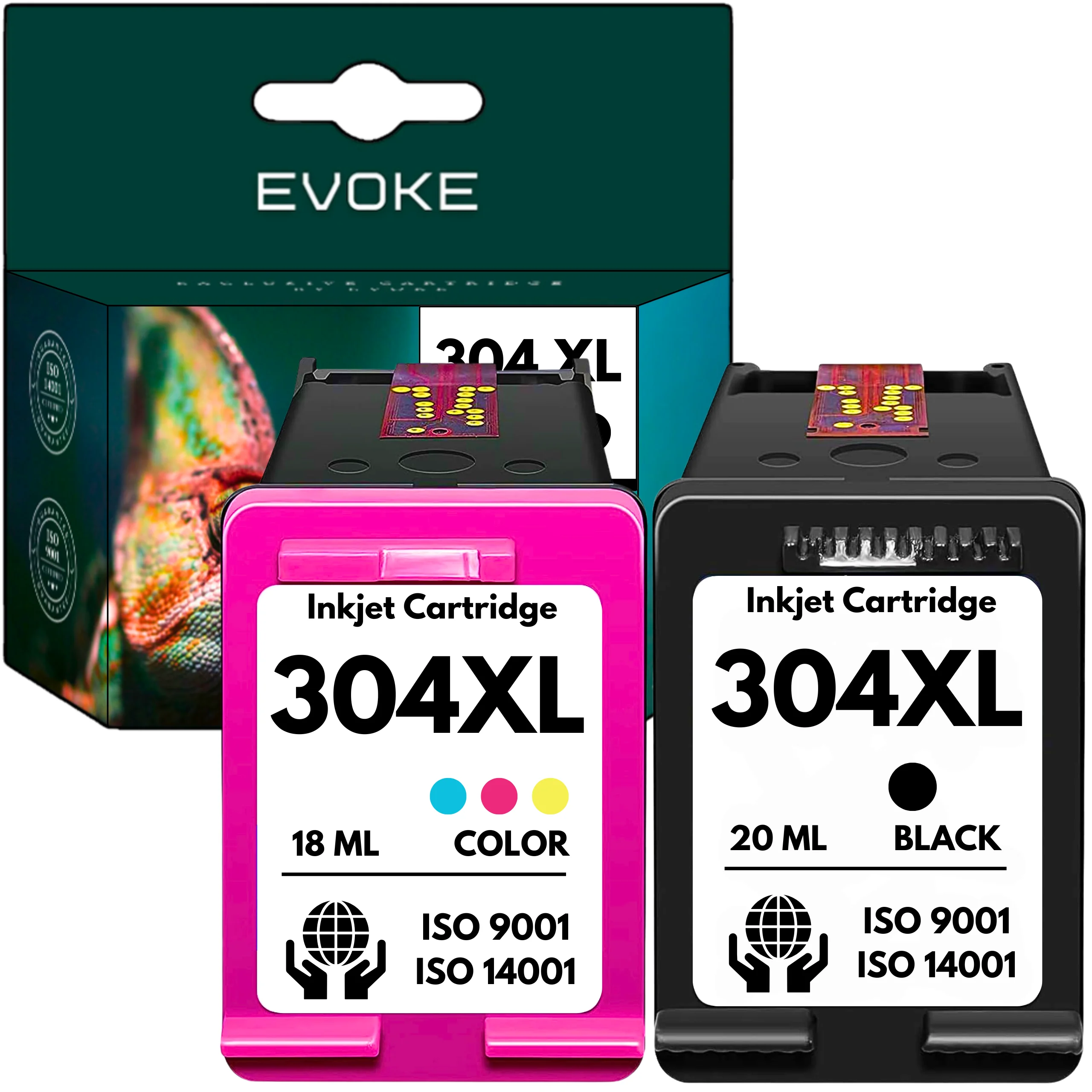 Evoke Compatibele Inkt voor Hp 304XL Hp304 N9K08Ae N9K07Ae 2X: Zwart+Tri-Color Cmy Cyaan Magenta Geel 38 ml Deskjet 2620 2630 2632 2633 2634 3720 3730 3732 3733 3735 3750 3760 3762 3764; Deskjet Ink