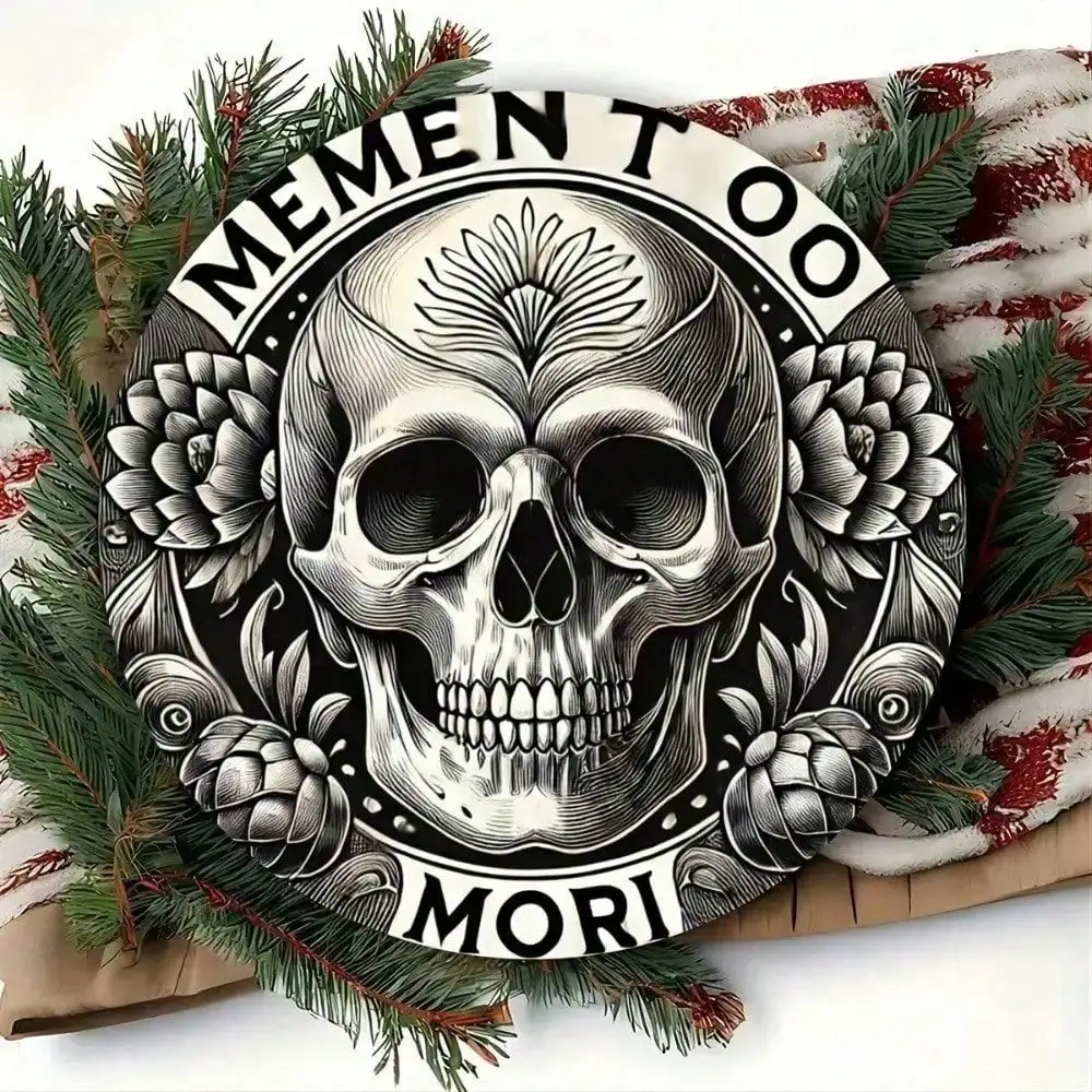 Vintage Aluminium Wandkunst Retro Metallschild 8x8 Rustikale Dekoration Memento Mori