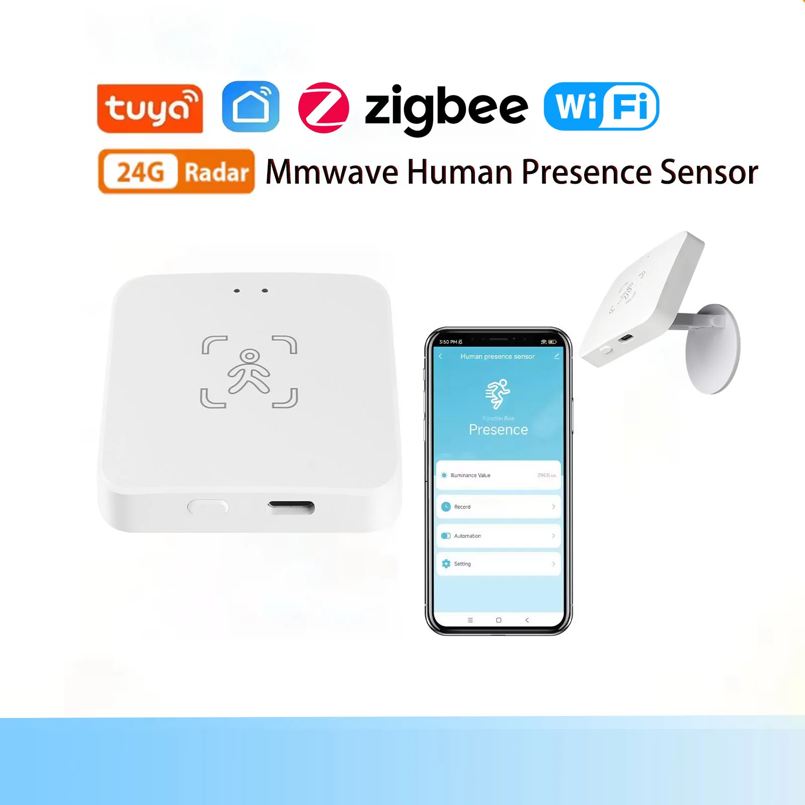 Tuya WiFi / Zigbee Human Presence Detector,Luminance/Distance Detection,  Smart Human Body PIR Sensor Support Home Assistant