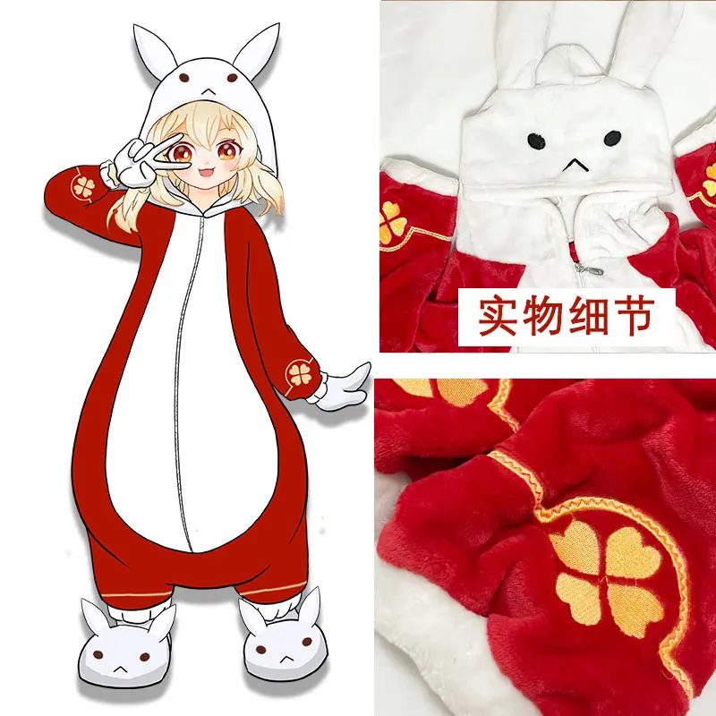 Anime Cosplay Zhongli Morax Klee Hutao Flannel Autumn Winter Sweet Cartoon Cute Home Costume Tracksuit Men Women Couples Pajamas