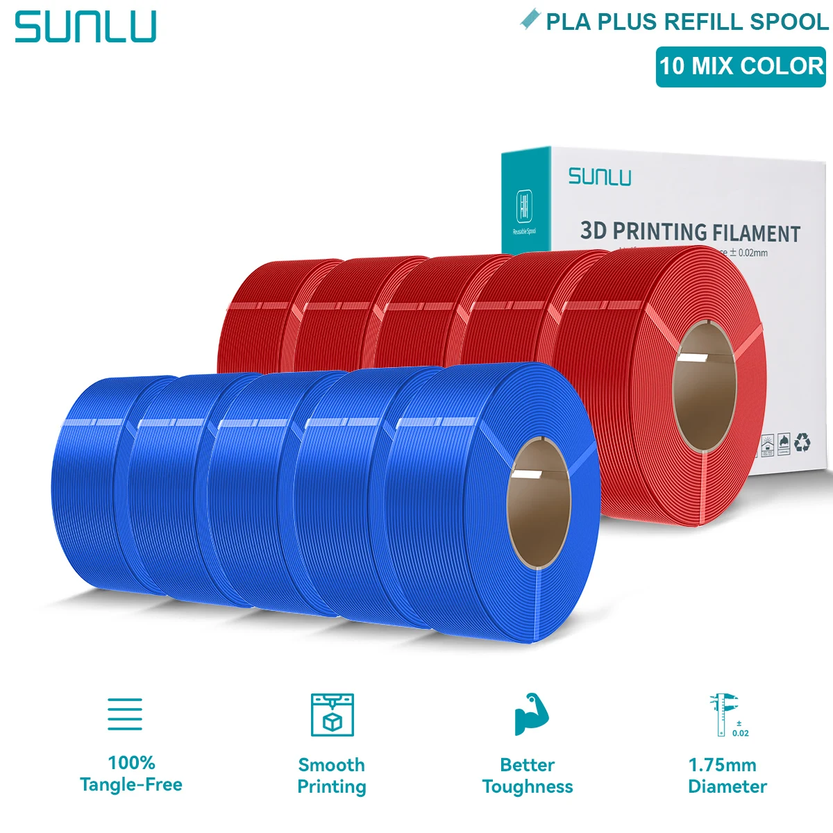SUNLU PLA/PETG/PLA PLUS 3D Filament Refill 1.75mm Neatly Wound 3D Filament Bundle Refill for Most Brand Reuseable Spool 10KG image 3