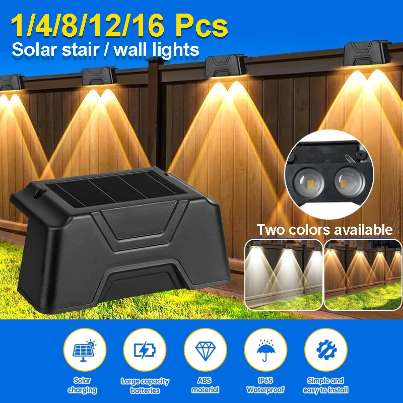 Lampes solaires à LED pour extérieur, lampe décorative étanche IP65, mur, escaliers, escales, clôture, décor de jardin, 1 pièce, 4 pièces, 8 pièces, 12/16 pièces