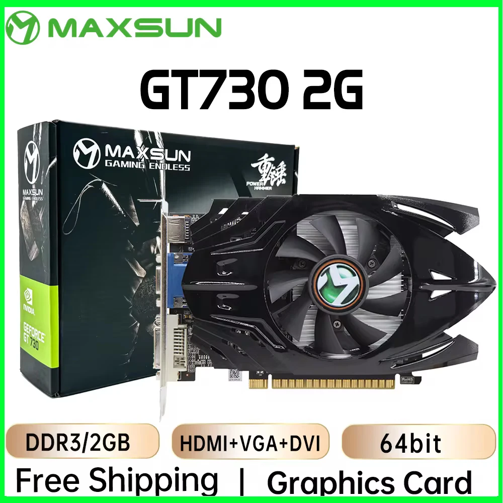 MAXSUN NVIDIA GT 730 2GB GDDR3 40nm HDMI-compatible+VGA+DVI Computer PC Gaming Video Cards 64Bit Graphics Card Nvidia GPU