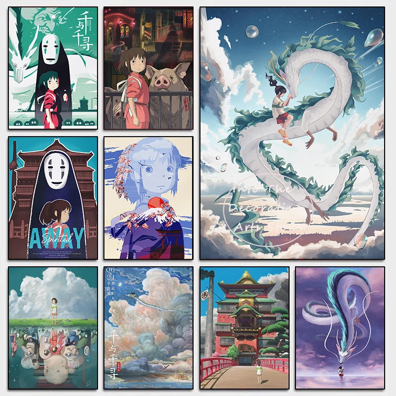 Klassisches japanisches Fantasy-Anime-Poster, berühmte Animation, Chihiro-Drachen, Abenteuer, Leinwandgemälde, Wandkunst, Bilder, Heimdekoration
