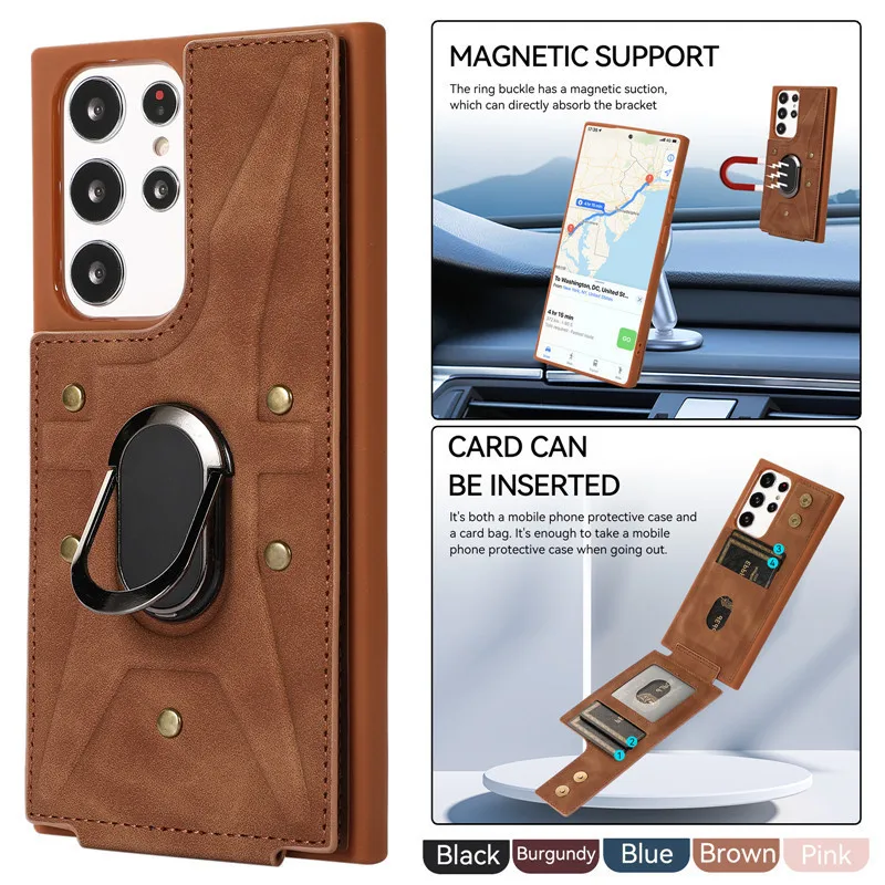 

Ring Magnetic Leather Wallet Card Phone Case for Samsung Galaxy S23 Ultra S22 Plus S21 FE S20 A54 A34 A14 A53 A13 A52 A12 Cover