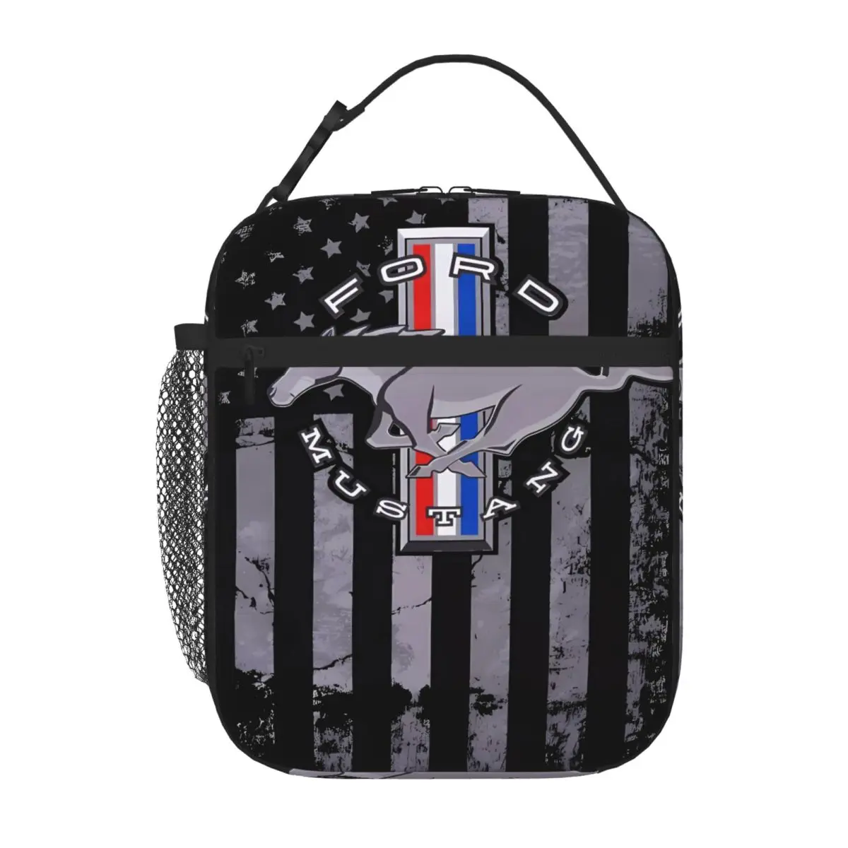 Bestselling Flag Mustang Earthy Tone Neoprene Lunch Bag Children Outing Portable Lunch Bag