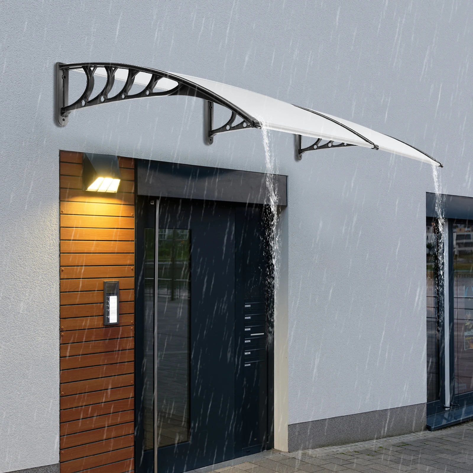 Außentürmarkise Transparent 90x200cm, PC Anti-UV-Überdachung für Fenster und Terrasse, Regen-, Schnee- und Hagelschutz Bogenabdeckung für Haustür und Terrasse – Detail 4