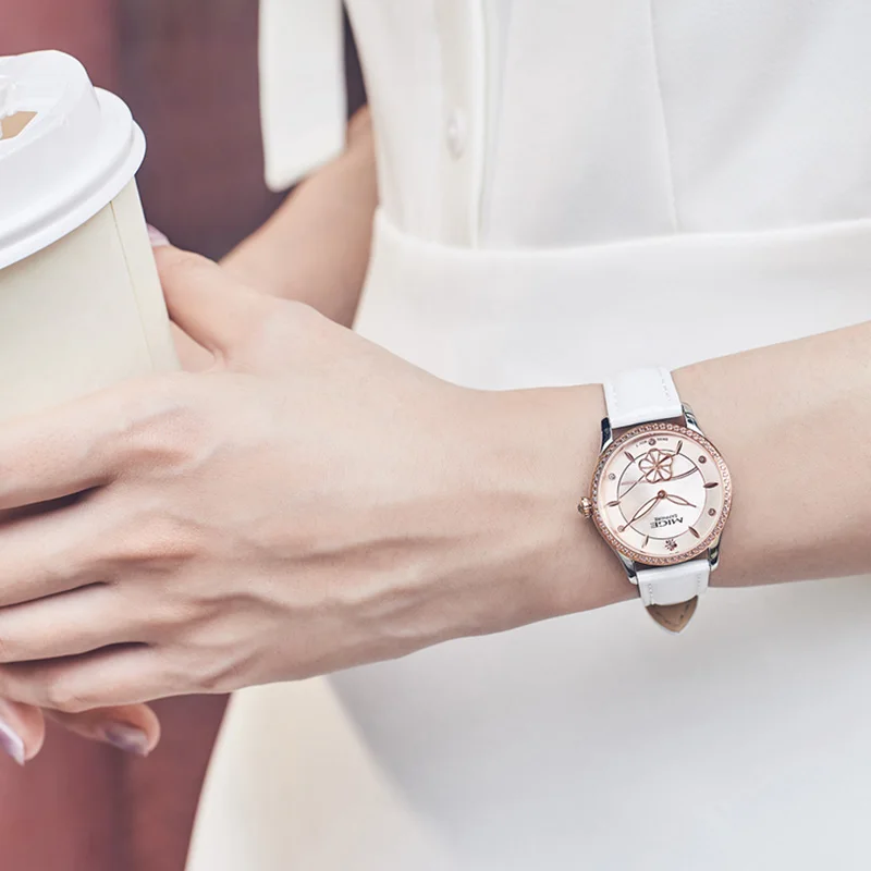 MIGE Watches for Women Diamond Luxury Rose Gold Analog Quartz Watch Classic Fashion Waterproof Seashell Ladies Female Watch