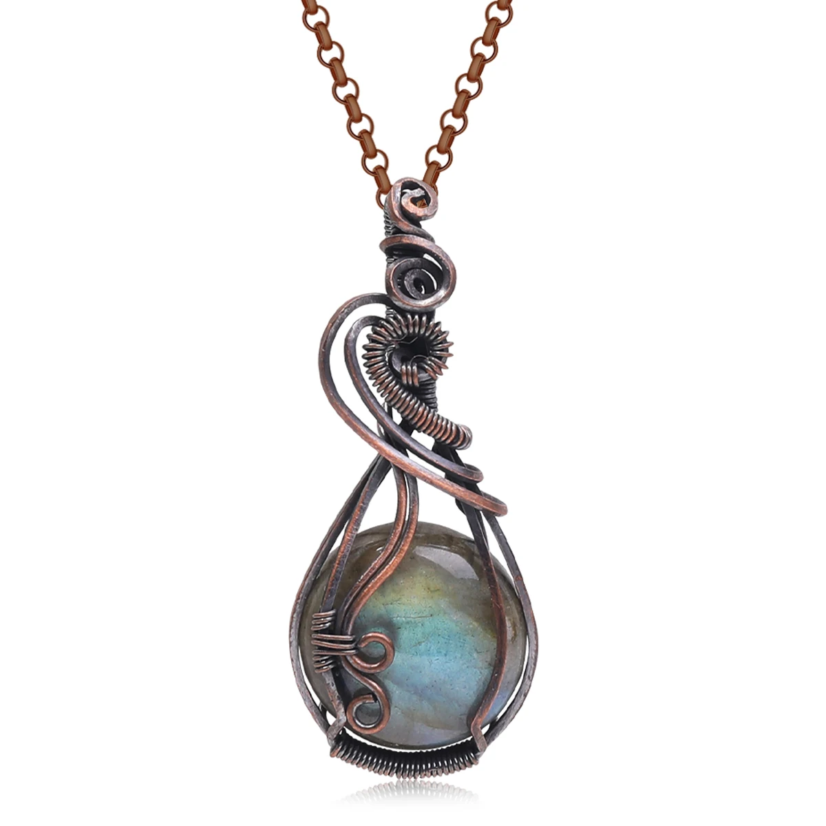 

Labradorite Rainbow Vintage Copper Gemstone Pendant Copper Wire Wrapped Labradorite Jewelry Labradorite Necklace With Chain