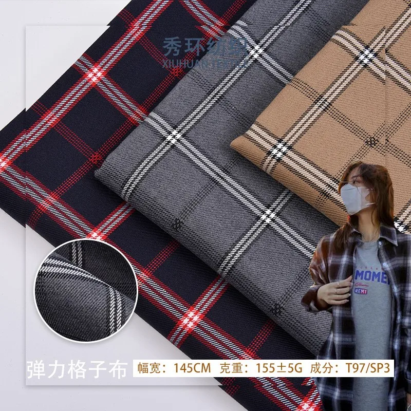 Twill weave elastic fabric suit pants check