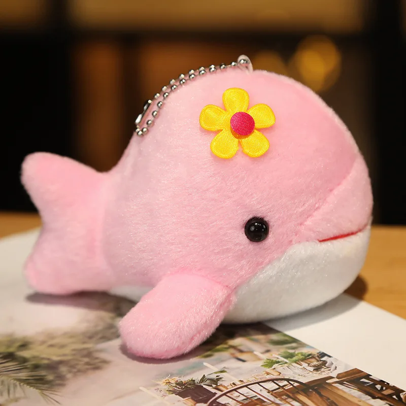 Jouet en peluche dauphin avec fleur, mignon poisson d'océan, pendentif, cadeaux pour enfants, cadeaux de mariage, porte-clés en peluche