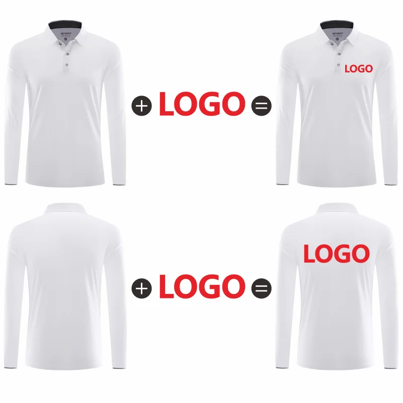 Quick-drying Long Sleeve Polo Custom Logo 100% Polyester Sports Polo Shirt Printing Team Design Elastic Bottom Shirt Embroidery