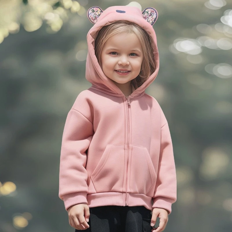 

Hooded Sweatshirt Jacket Spring and Autumn Fashion Simple Casual Solid Color Coat Cute All-match Coat