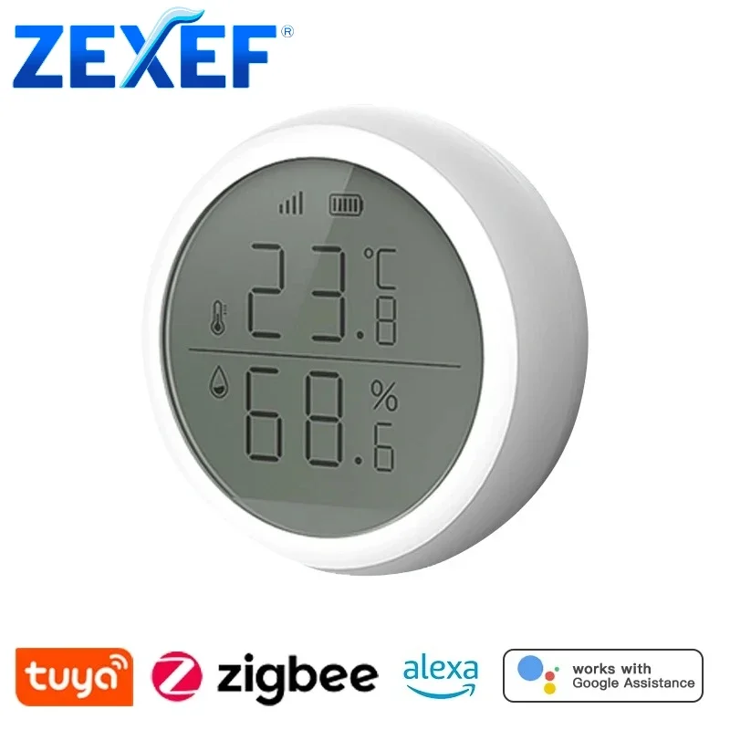 

Умный датчик температуры и влажности Tuya Zigbee, интеллектуальная сцена, термометр с обнаружением в реальном времени, голосовое управление Alexa Google Home