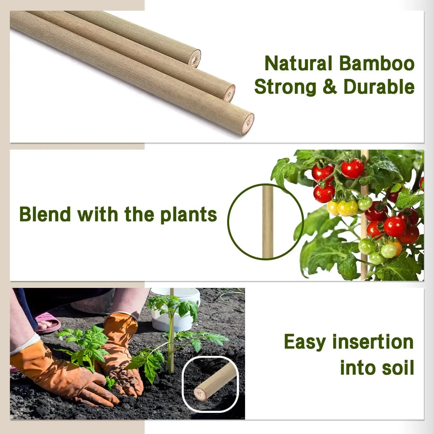 20Pcs Plant Stakes 18 Inches Natural Garden Bamboo Sticks BOVITRO Support Plant Stakes for Tomatoes Beans Vegetable and Potted P