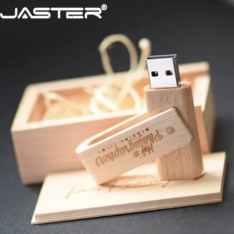 customize 1PCS free custom logo 2.0 usb flash drive wooden spin+box pendrive 8GB 16GB pen drive 32GB 64GB pen drive 128GB U disk