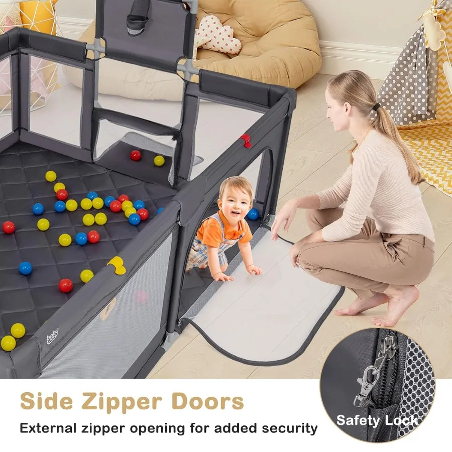 روضة أطفال مقاس 81 × 57 قلم لعب كبير جدًا مع شبكات كرة السلة وكرات المحيط وشبكة قابلة للتنفس وبوابات بسحاب داخلية أ