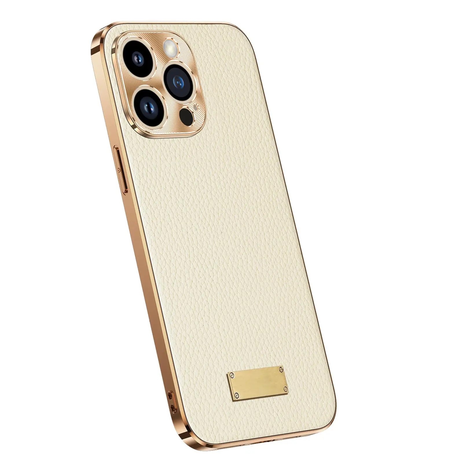 

Genuine Leather Case for iPhone 16/16 Pro/16 Pro Max - Slim Luxury Electroplated Cover, All-Inclusive Metal Lens Protection