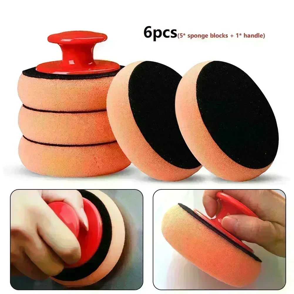 6Pcs/Set Car Waxing Sponge High Density Buffing Wipe Polisher Pads Kit Polishing Handle Cleaning Sponge For Car Glass Home