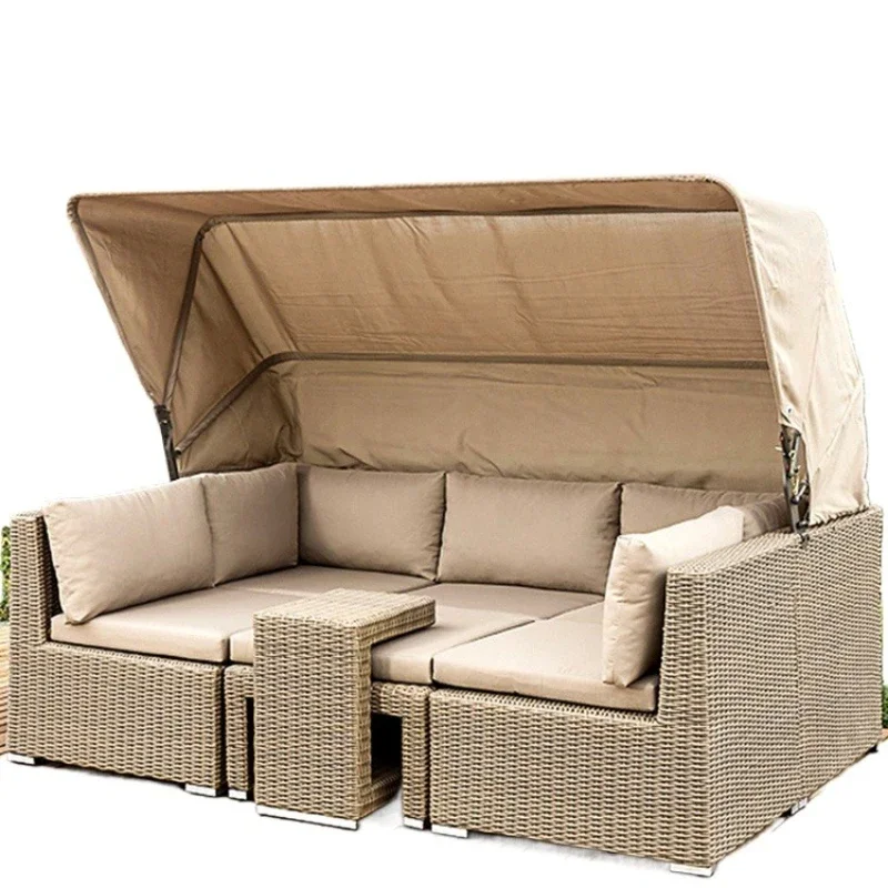 

Комбинация из искусственного ротанга: кровать, уличное кресло, диван, для балкона, двора, сада, гостиной.