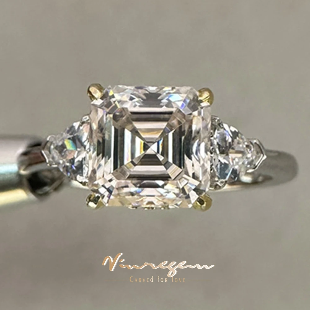 

Vinregem 3EX VVS1 D Цвет Asscher Cut 8 мм Настоящие муассанитовые бриллианты Кольца с драгоценными камнями Стерлинговое серебро 925 пробы Обручальные ювелирные изделия