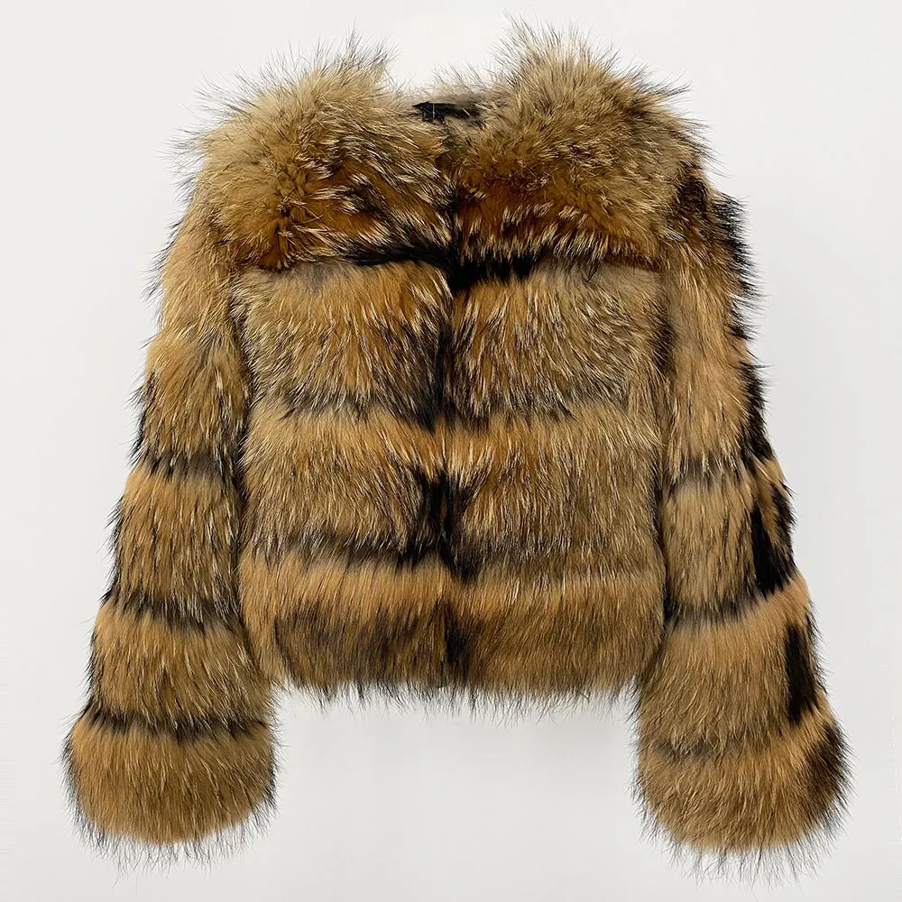 Veste en fourrure de renard naturel chaud pour femme, manteau en fourrure de raton laveur véritable, veste d'hiver pour femme, optique de luxe, col rond, 2024