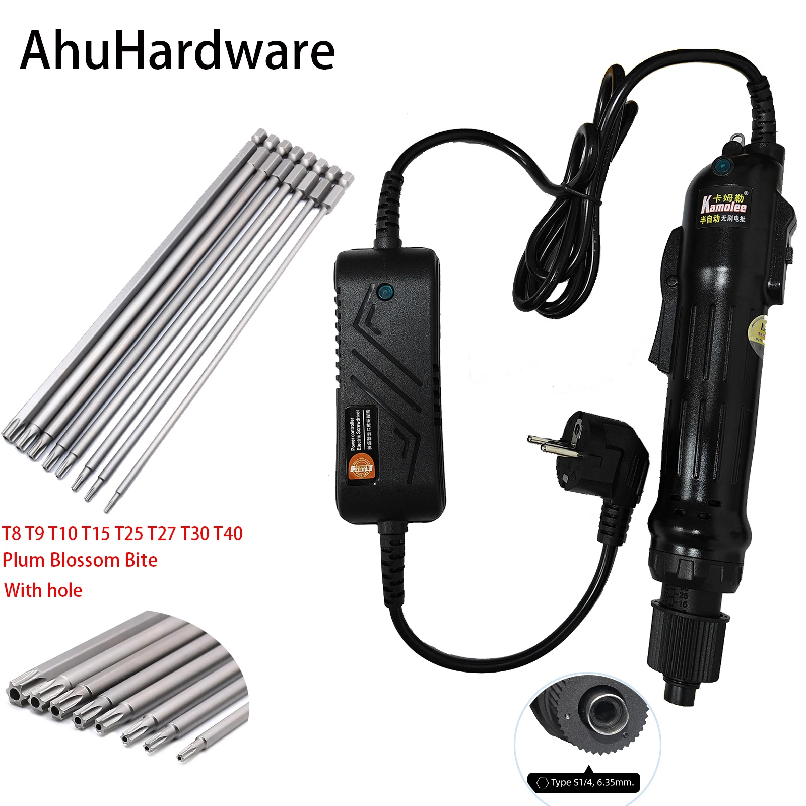 

Ahuhardware Brushless S1/4 Electric Screwdriver with 150mm T8 T9 T10 T15 T25 T27 T30 T40 Torque Industrial Electric Screwdriver