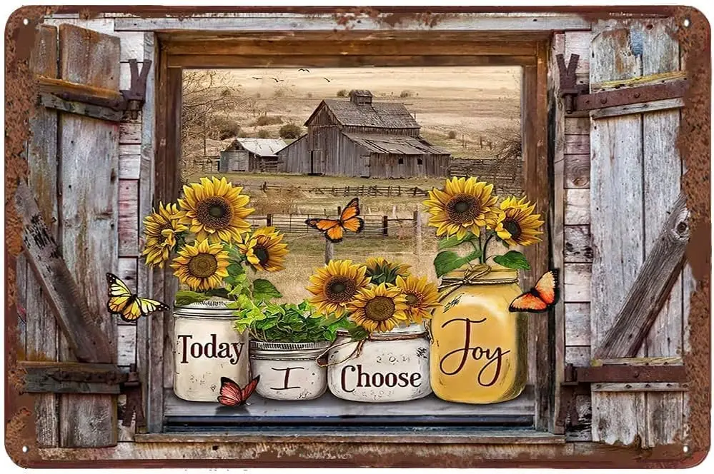 Novelty Metal Tin Sign ;, Sunflower in Mason Jar Today I Choose Joy Inspirational Home Decor Wall Decor Birthday Gift Garden Yar