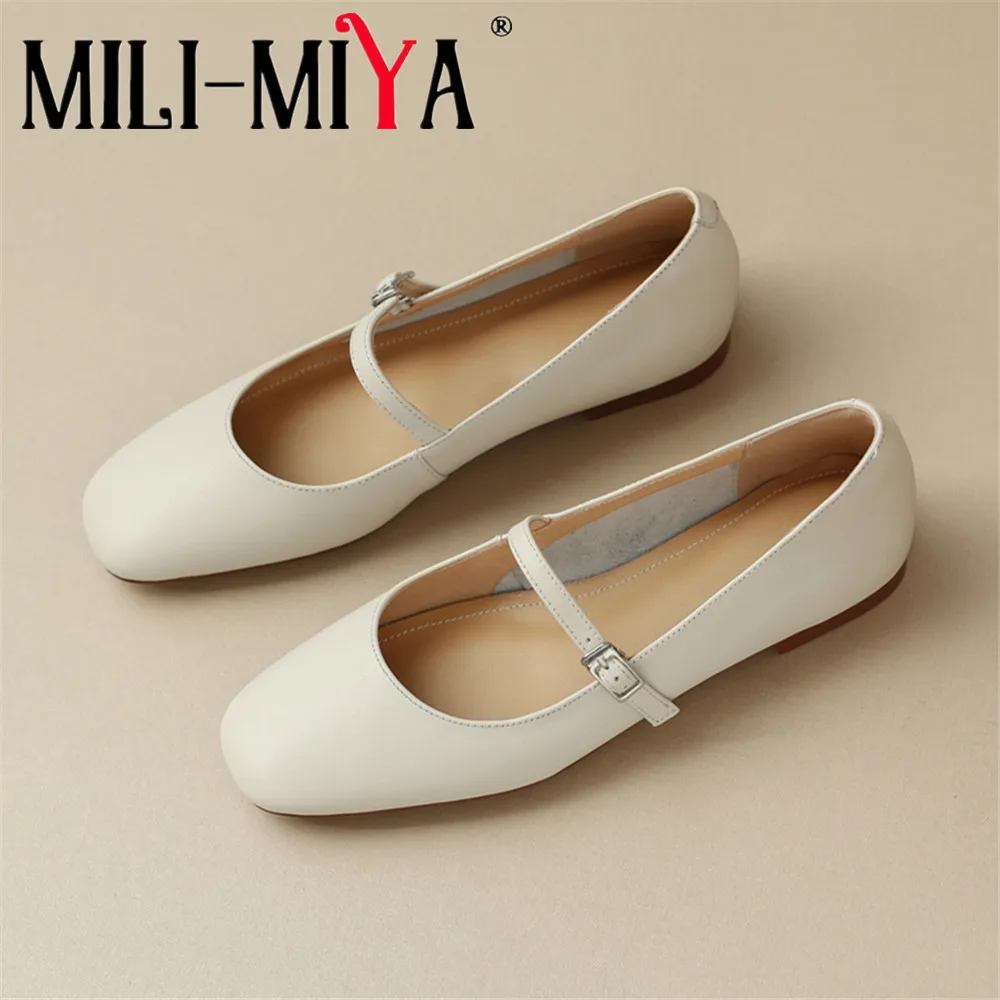 

Женские туфли MILI-MIYA с круглым носком из натуральной кожи, на плоской подошве, с одним ремешком и пряжкой, однотонные, большие размеры 34-43, повседневные туфли Мэри Джейн