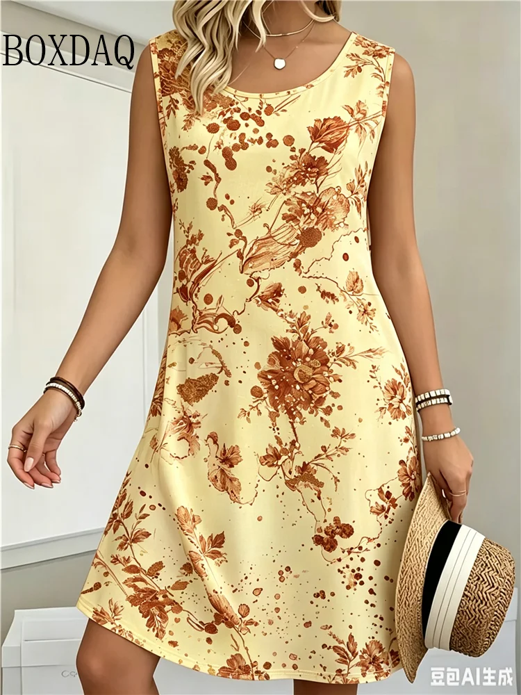 Women's Mini A-Line Tank Dress Summer Beach Vacation Leisure Daily Loose Tie Dye Print Abstract Sundress Sleeveless Short Dress