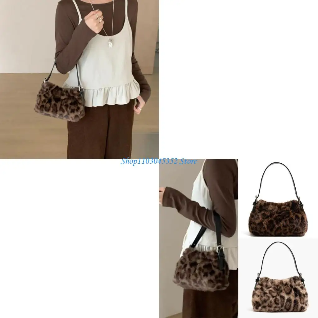 

Lightweight Leopards Fuzzy Handbag Comfortable Carry Multipurpose Work Top Handle Bag