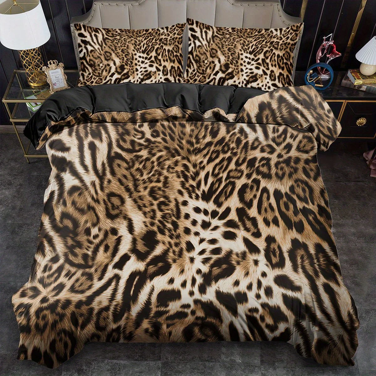 Leopard Animal Skin Print Duvet Cover Set King Queen Size Quilt Cover Bedding for Bedroom Guest Room Machine Washable Style