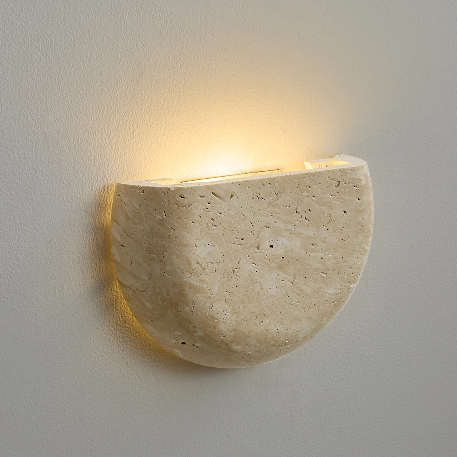 Natural Stone Wall Sconce, Semi-Circle Travertine Wall Light for Living Room & Bedroom, 3000K Warm White, with Mounting Bracket