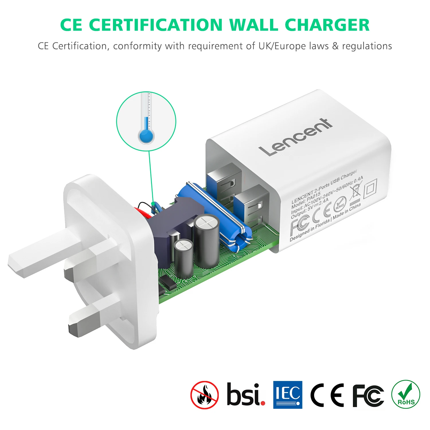 لينسنت 1 قطعة USB الجدار شاحن مع 2 منافذ USB 5 فولت/2.4A المملكة المتحدة الرئيسية محول الطاقة التوصيل مع الذكية IC التكنولوجيا آيفون باد