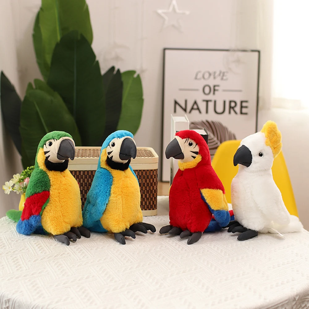 Juguetes de peluche de loro realistas de dibujos animados, guacamayo relleno, muñecos de animales salvajes, decoración de estantería para habitación para niños, regalos de cumpleaños y Navidad