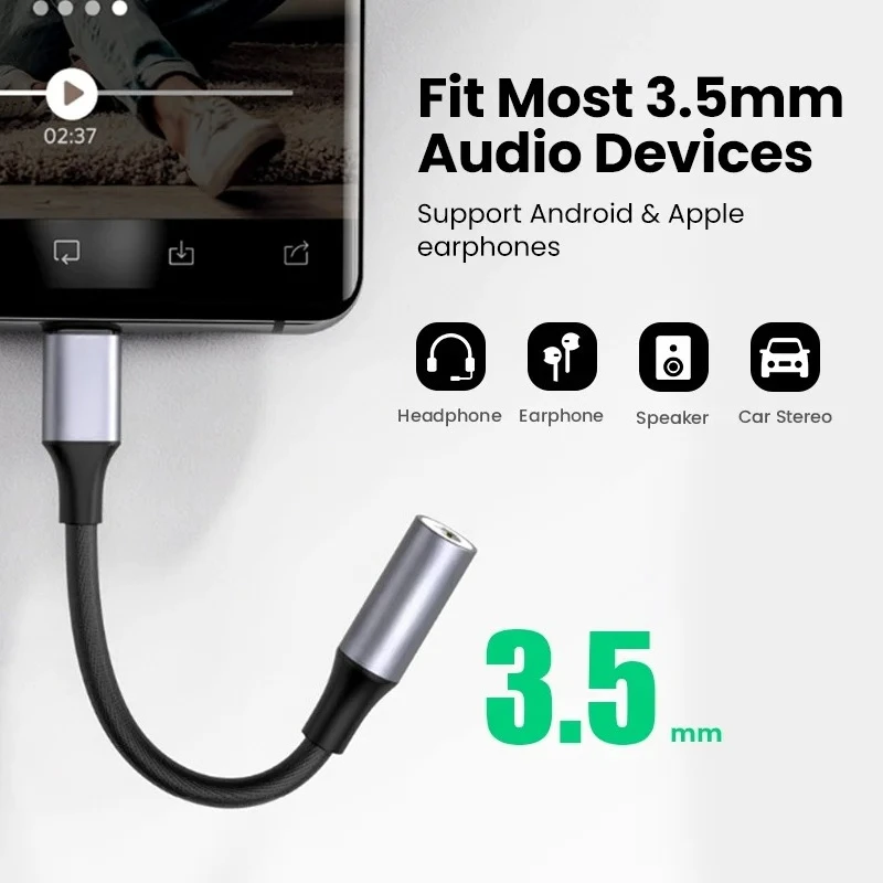 USB Type C to 3.5mm Earphone USB C Cable USB C to 3.5 Headphone Adapter Audio Cable For Xiaomi Mi10 HUAWEI P30 Oneplus 9