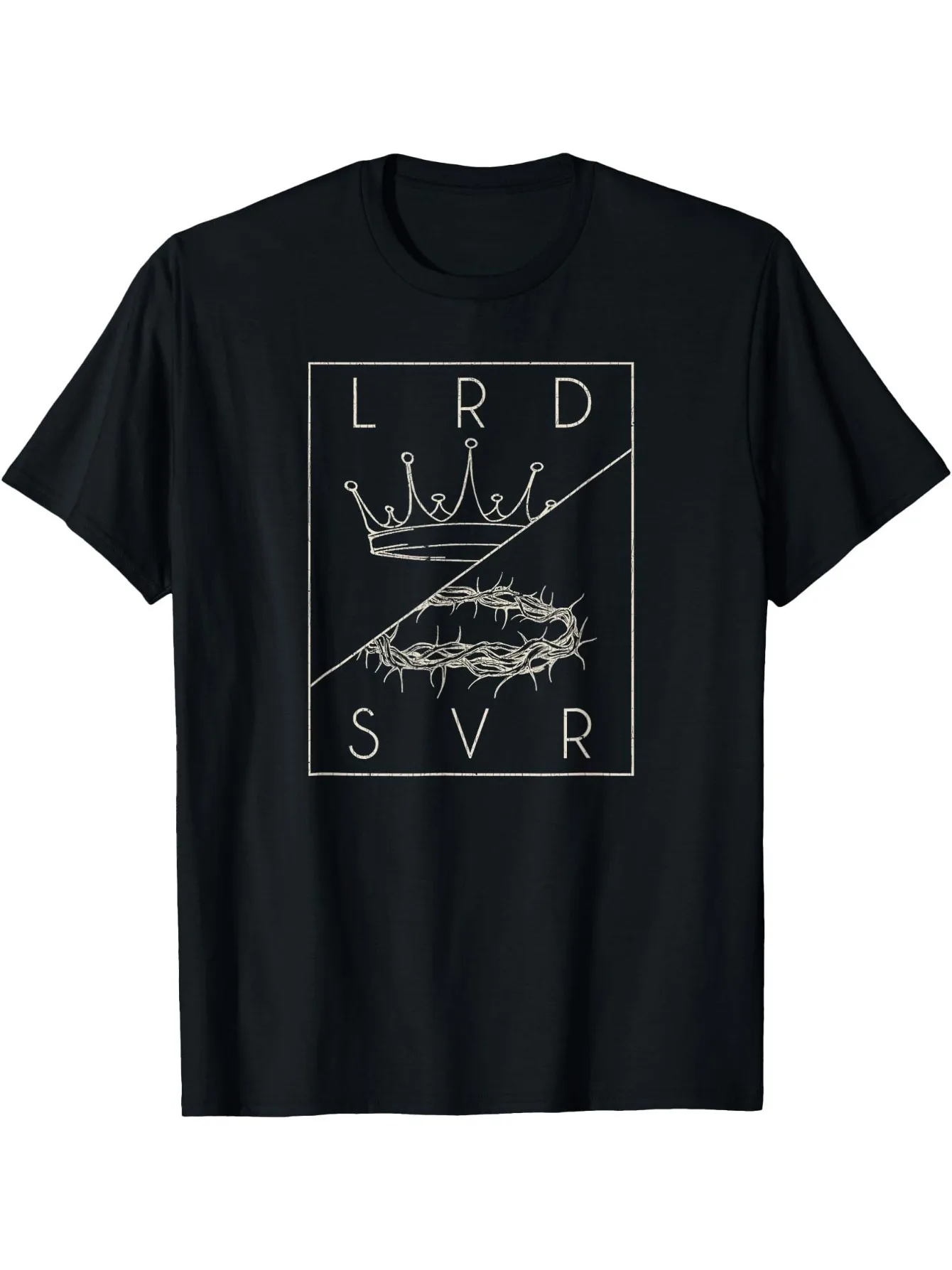 

2025 new Retro Christian graphic T-shirt - "Lord and Savior" Champion and Thorn design, black cotton T-shirt, casual wear