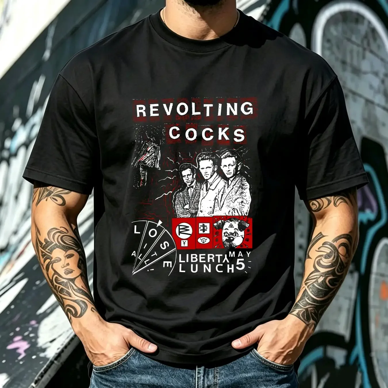 washed T Shirt Revolting Cocks band Poster Concert Cotton Full Size QX393 vintage Washed Stylish Breathable Soft Stretched