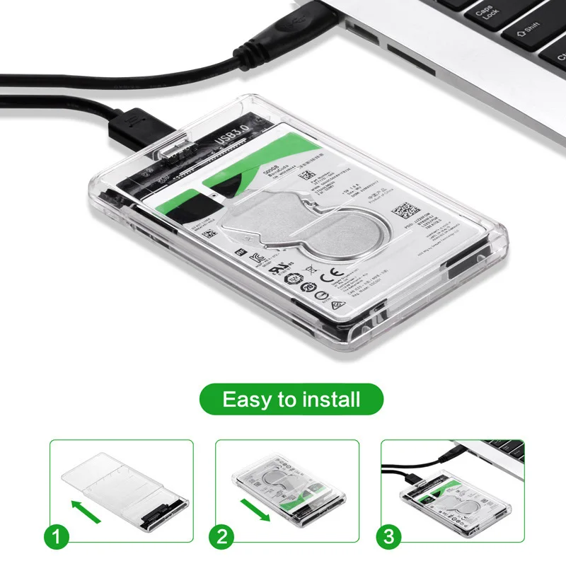 2.5-Inch SATA USB 3.0 Mechanical SSD Transparent Mobile Hard Drive Box Solid State Drive Enclosure for Storage And Data Transfer