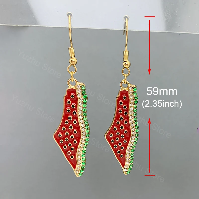 Stainless Steel Watermelon Crystal Drop Dangle Earrings Al Aqsa Mosque Irregular Personalized Charm Jewelry Gift for Women Men