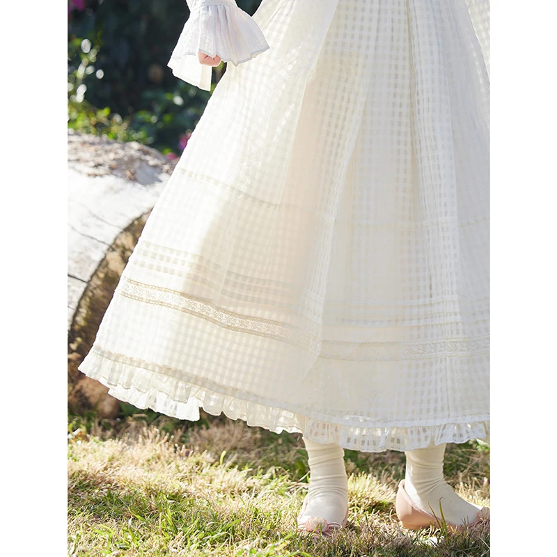 New Arrival Summer Women Loose Casual All-matched Plaid Good Quality A-line Skirt Sweet Cute Lace Patchwork Mid-calf Skirts T219