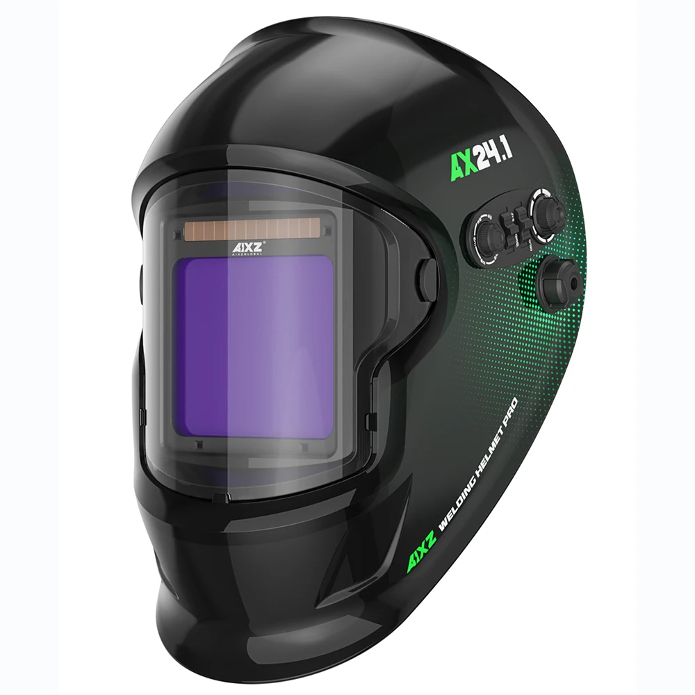 AIXZ AX24.1 Welding Helmet for Stick MIG TIG Welder 1/1/1/2 DIN4/DIN5-9/DIN9-13 True Color Large View Fast Darkening Two Power Supplies Anti-Strong Arc Light Wear Comfortable Mask 3.94×3.82''