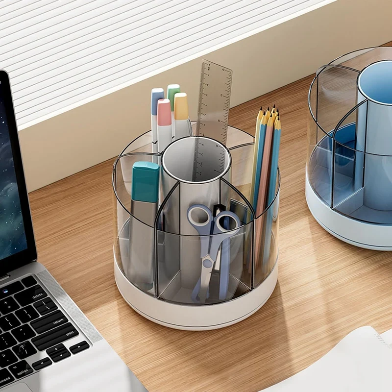 حامل قلم دوران 360 درجة ، 6 فتحات ، حامل قلم رصاص للمكتب ، منظمي المكتب ، اللوازم المكتبية ، المكتب المنزلي ، دائم ، أبيض