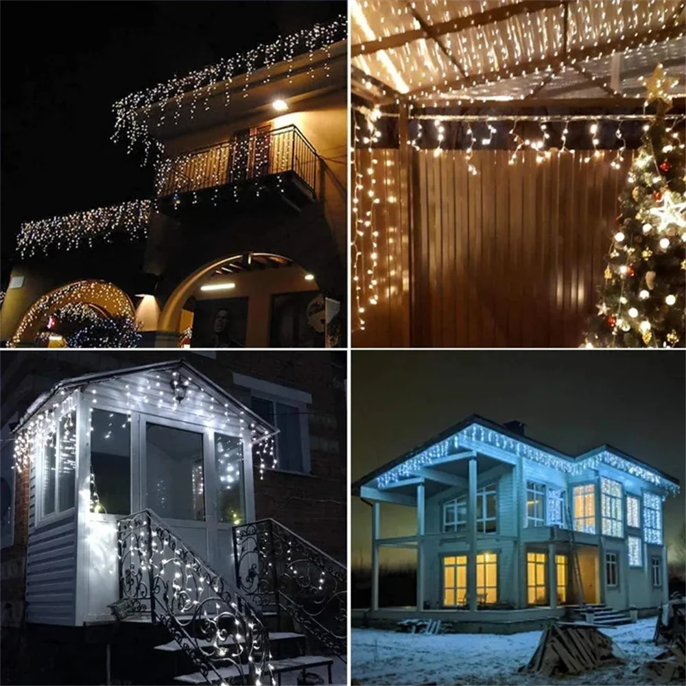 220V 110V Christmas Garland 96 LEDS  Curtain Icicle String Lights Droop 0.4-0.6m Holiday Light Garden Street Outdoor Decorativ