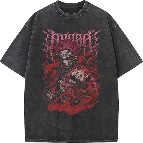 Imagen 2 del producto 25 nuevo Popular Anime Hit Show lavado Vintage Akaza camiseta Manga gráfico ropa de hombre algodón de gran tamaño camisetas de manga corta Tops