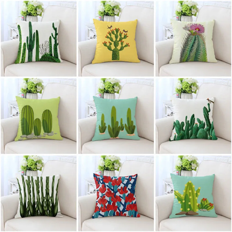 

Cactus palm leaf green polyester pillowcase for home use bedroom living room sofa chair decoration cushion
