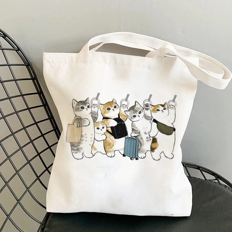 2022 Women Shopper bag Funny Cats Printed Kawaii Bag Harajuku Shopping Canvas Shopper Bag girl handbag Tote Shoulder Lady Bag