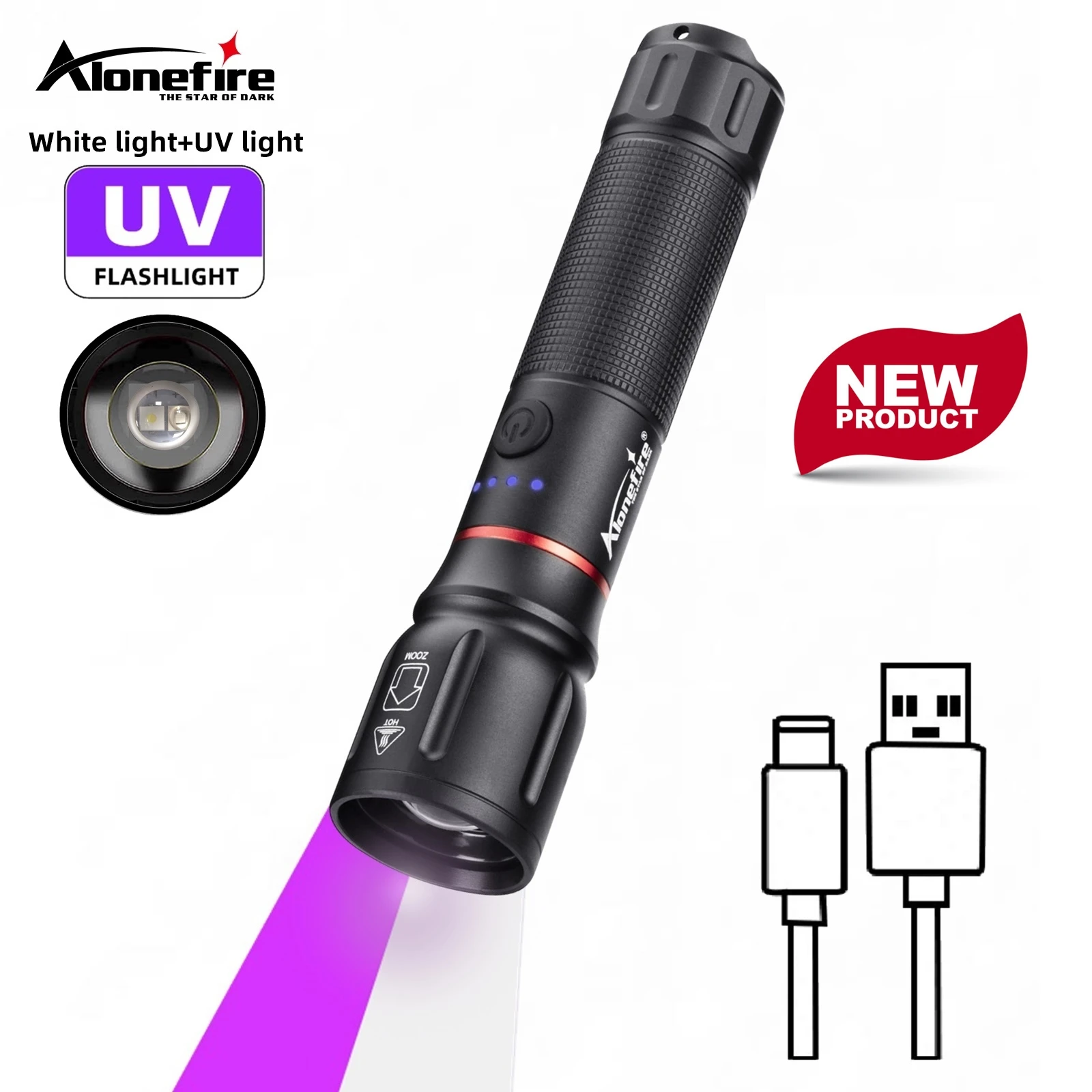 2-in-1 Zoom High Power UV light+Led flashlight Lighting Usb Rechargeable Torch Outdoor Camping Hiking Hunting Scorpion Pets Lamp