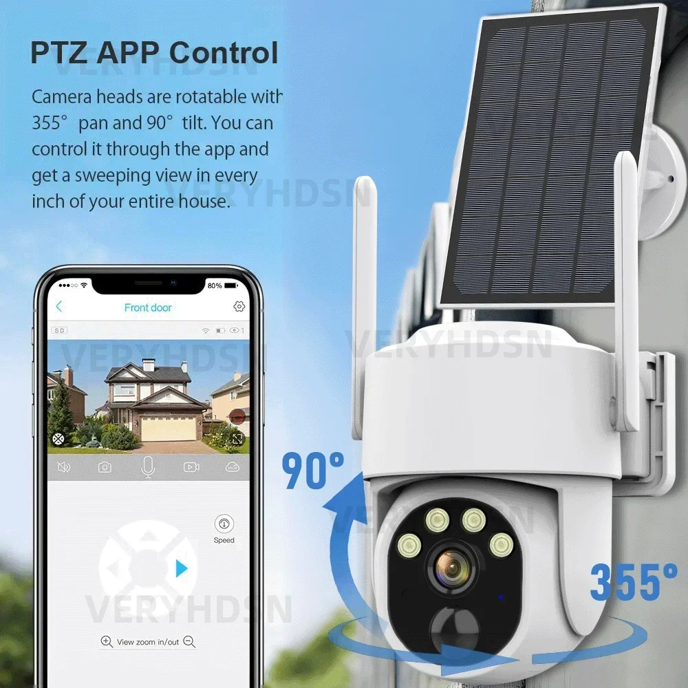 5MP Solar Camera WiFi CCTV Surveillance Camera Waterproof Night Vision PTZ 5X Zoom Two Way Audio PIR Human Detect Auto Tracking