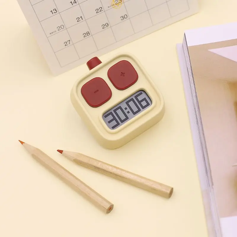 Kawaii Mini Digital Alarm Clock Multifunctional Countdown Timer Cream Yellow Red Desktop Device For Study Cooking Home Decor
